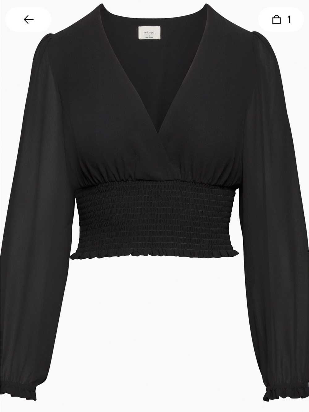 Wilfred Black Wistful Smocked Waist V-Neck Blouse